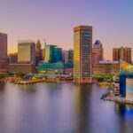 A view of Baltimore during sunset